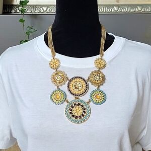 ⭐ 2/$10 or 3/$12 Charming Charlie Statement Necklace, gold tone mandala floral